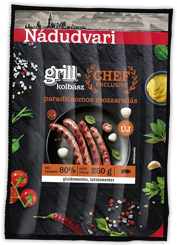 Nádudvari Chef Exclusive grillkolbász Paradicsomos mozzarellás 250g logó